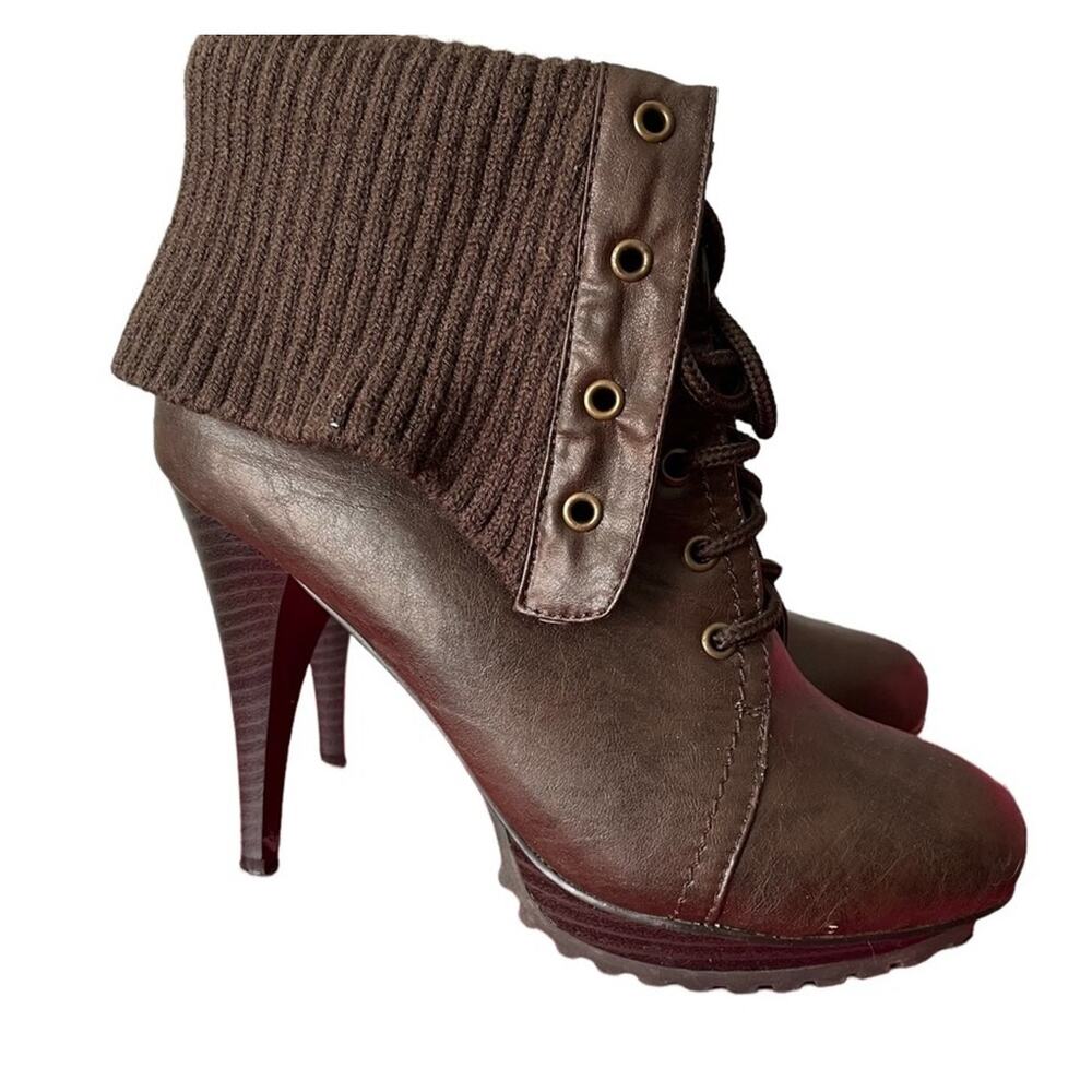 Shoedazzle Lace Up Boots Womens 6.5 Brown Leather High Stiletto Heel NEW in Box - Picture 3 of 6